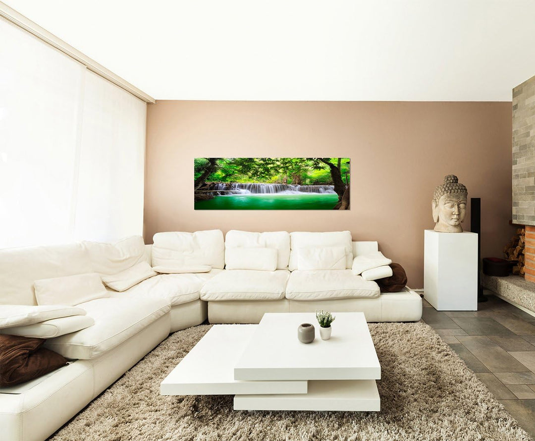Paul Sinus Art Panoramabild auf Leinwand und Keilrahmen 150x50cm Thailand Wald Wasserfall Natur
