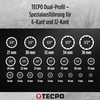 TECPO Steckschlüssel Satz Zwölfkant 1/2" Zoll SW 8-36 mm Vielzahn Nüsse KFZ Nuss