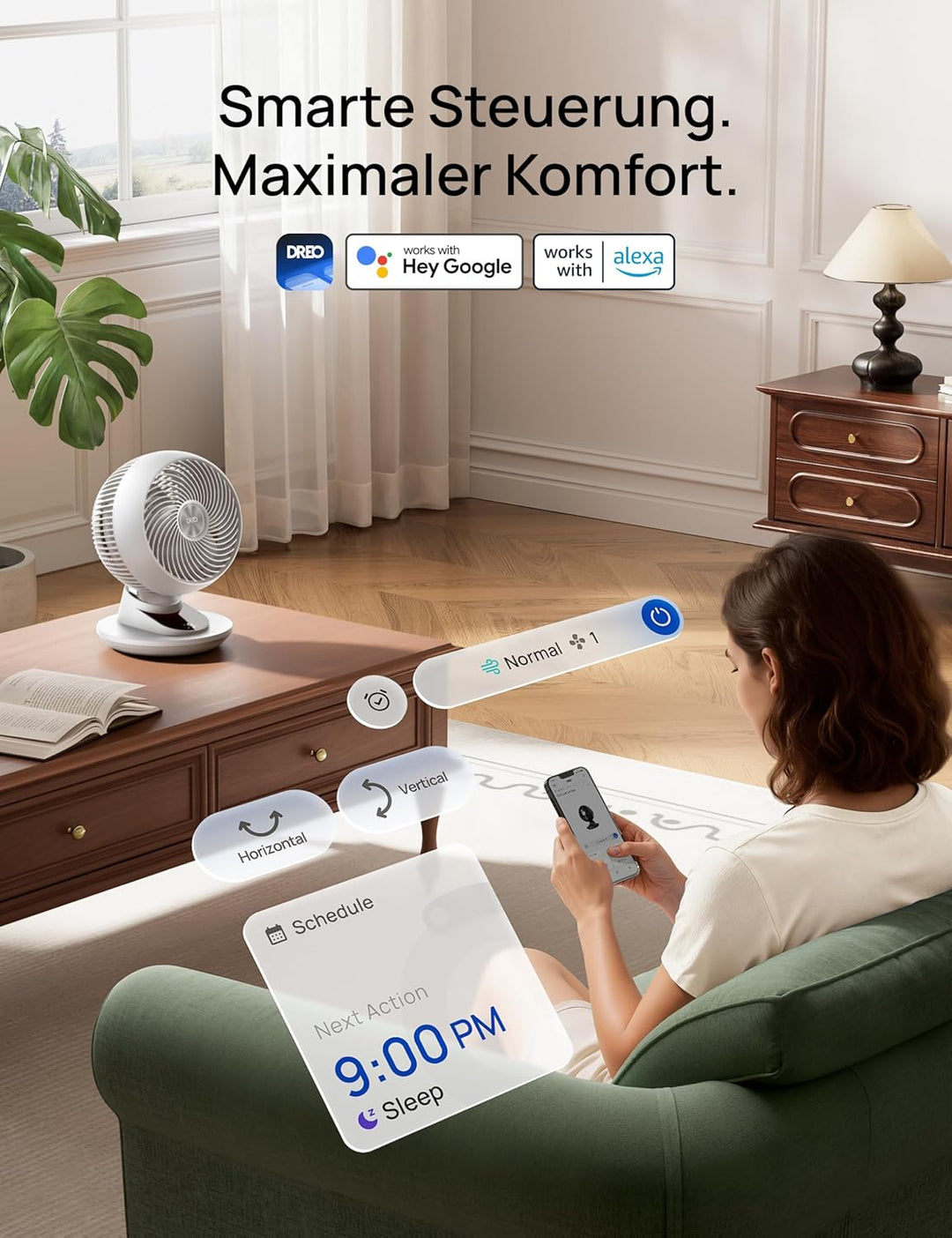 DREO 3D-Luftstrom Tischventilator – Leistungsstark mit 8,8 m/s, 22 dB leise, 90° schwenkbar, Smart A