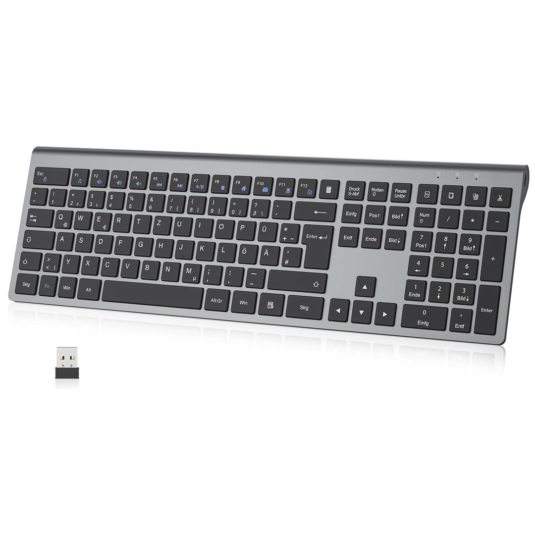 cimetech Kabellose Tastatur Kabellos Deutsches QWERTZ Layout Wireless Keyboard Wiederaufladbare Full