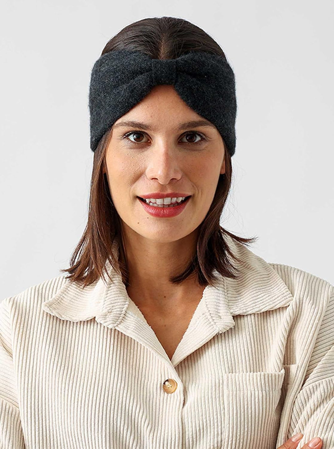 Zwillingsherz Stirnband aus 100% Kaschmir - Hochwertiges Kopfband im Uni Design für Damen Frauen Mäd