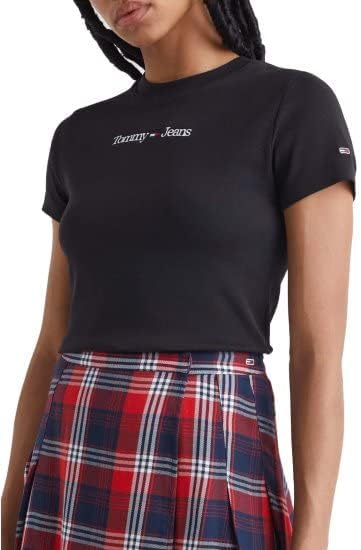 Tommy Jeans Damen Kurzarm T-Shirts L Schwarz, L Schwarz