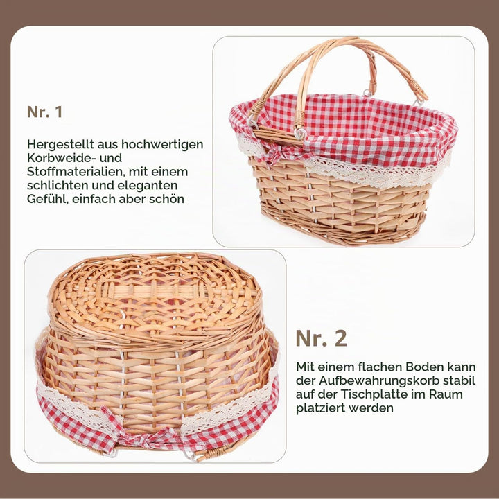 BESTonZON Picknickkorb aus Weide, geflochtener Korb mit Liner &amp; Henkel – Deko &amp; Aufbewahrung für Cam