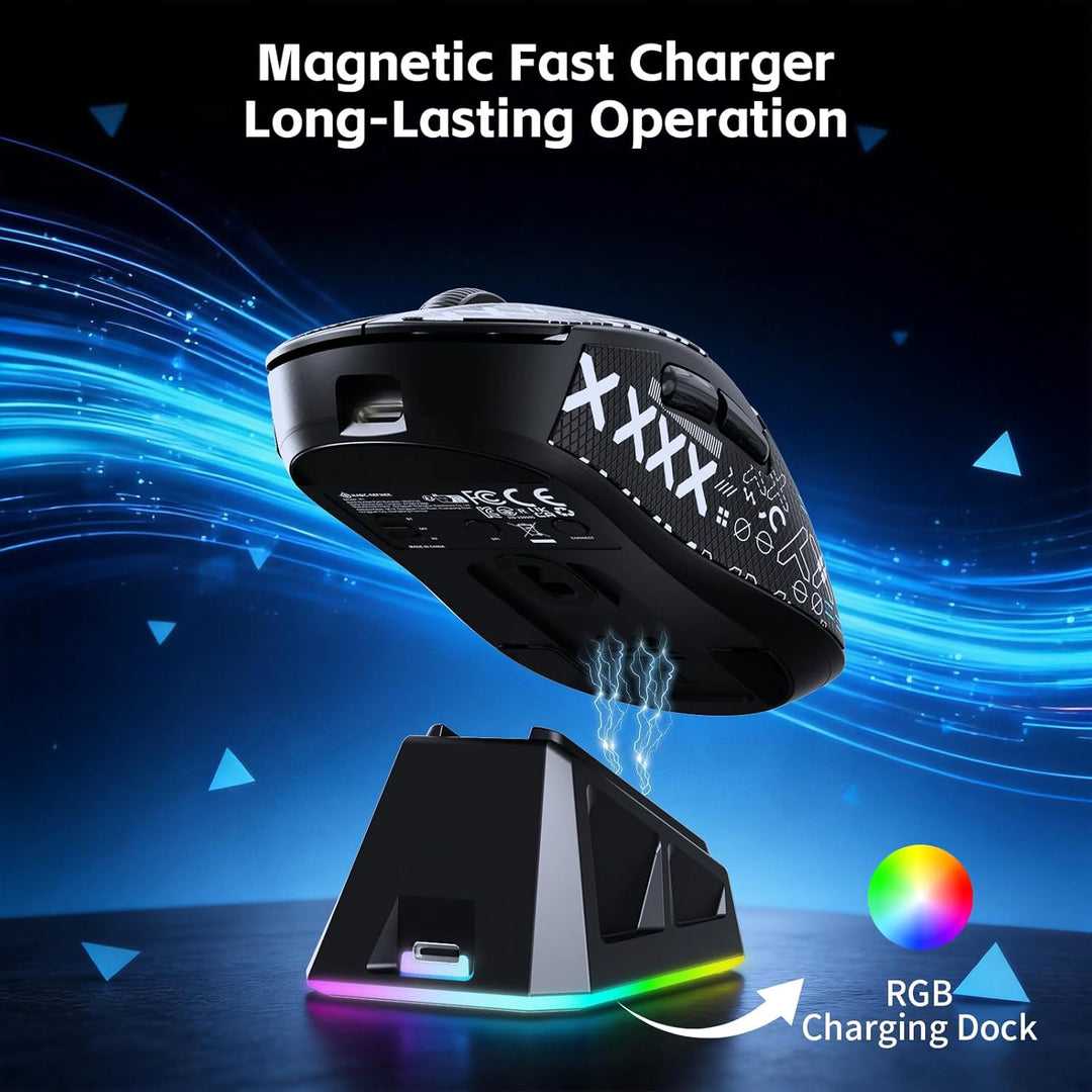 A.JAZZxMagic-Refiner R1 Gaming-Maus mit magnetischer Ladestation, PixArt PAW3311 Sensor, BT/2,4G Kab