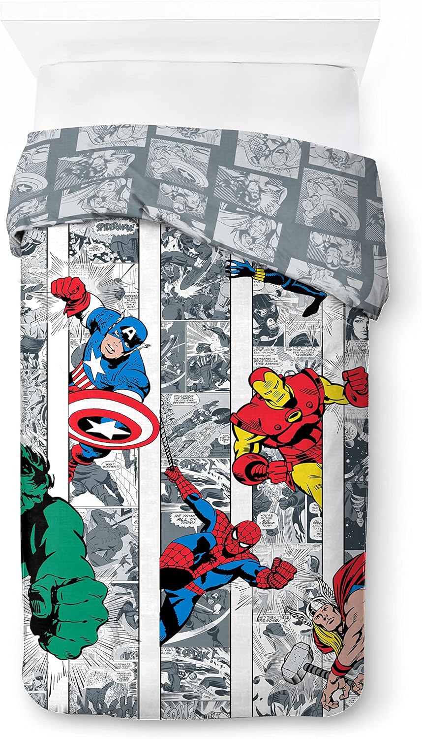 Jay Franco Marvel Comics Comic Cool 100% Baumwolle Kinderbettwäsche-Set 135x200 cm Einzelbettgrösse