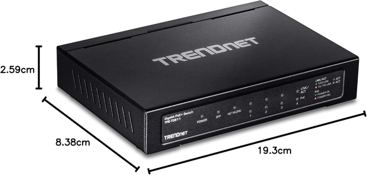 TRENDnet TPE-TG611 6-Port-Gigabit-Poe+-Switch, 4 Gigabit-Poe+-Ports, 1 Gigabit-Port, 1 SFP-Steckplat