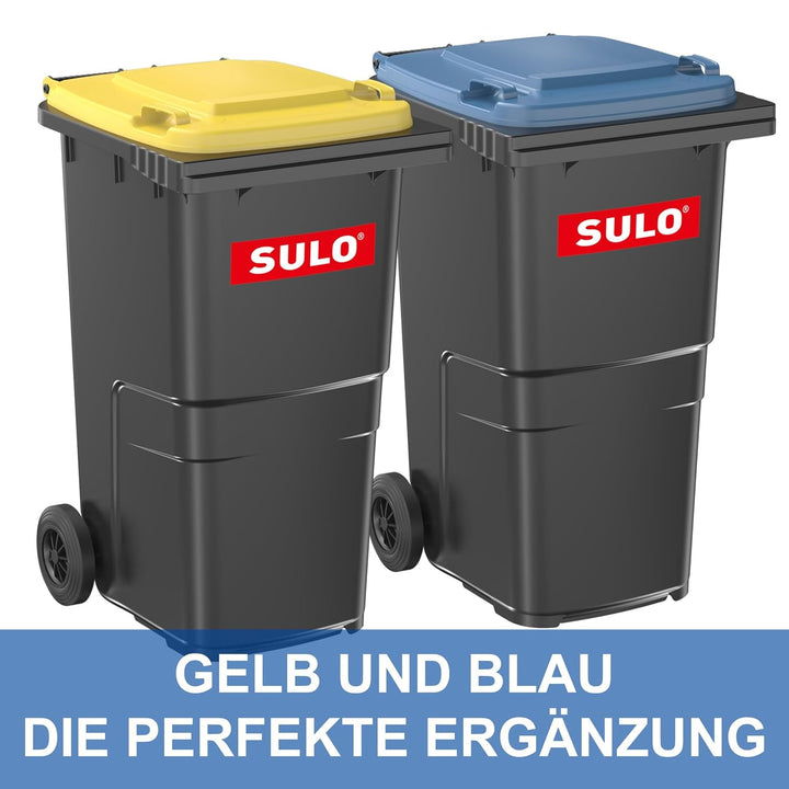 plasteo/SULO CITYBAC 240 Liter Mülltonnen | Graue Tonne Blauer Deckel + Grau Tonne Gelber Deckel | M