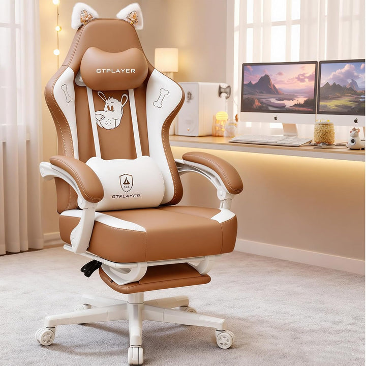GTPLAYER Niedlicher Gaming Stuhl, Gaming Chair, ergonomischer Bürostuhl Gamer Stuhl mit Katzenohren,