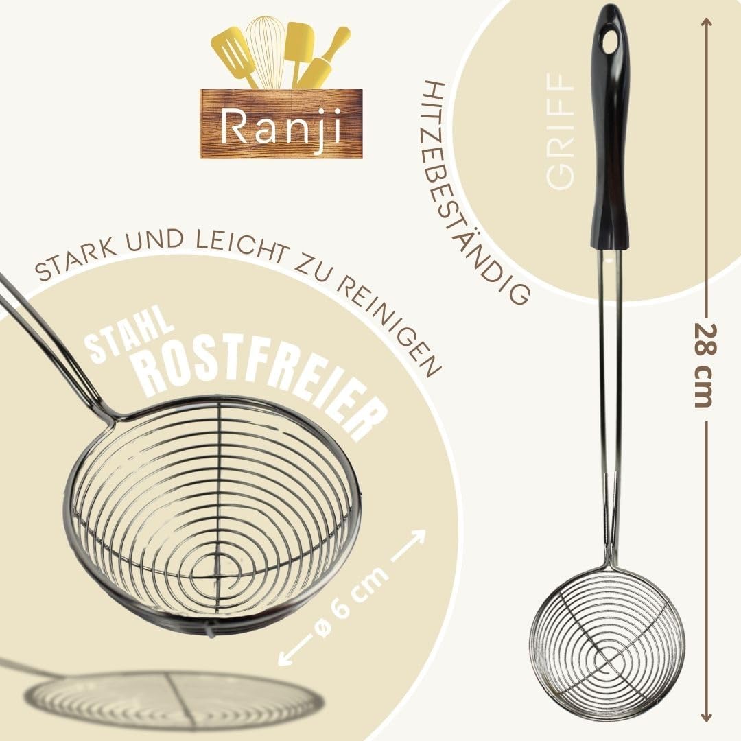 Ranji® Kescher für Fondue, Edelstahl, Pflegeleicht, perfekt für geschmolzene Abende (6 Stück)