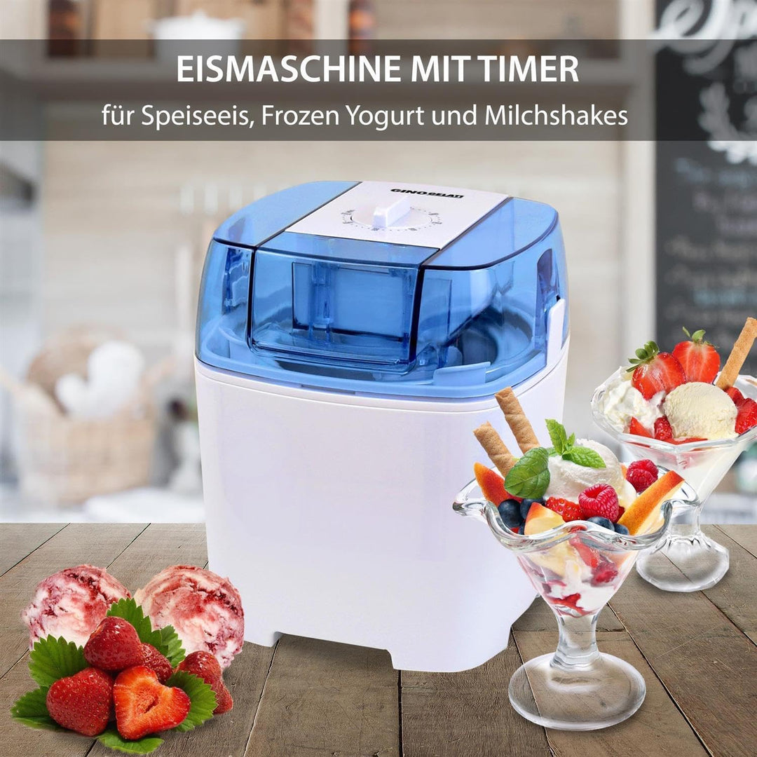 Gino Gelati Eiscreme Maschine Drions/Eismaschine Speiseeismaschine Eisbereiter, Weiss/Blau, Edelstah