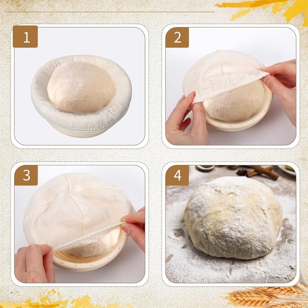 Gärkörbchen Rund aus 6 Stück, Mini Brot Backen mit Gärkörbchen Set, 6 Zoll Kleine Banneton Körbe, Zu