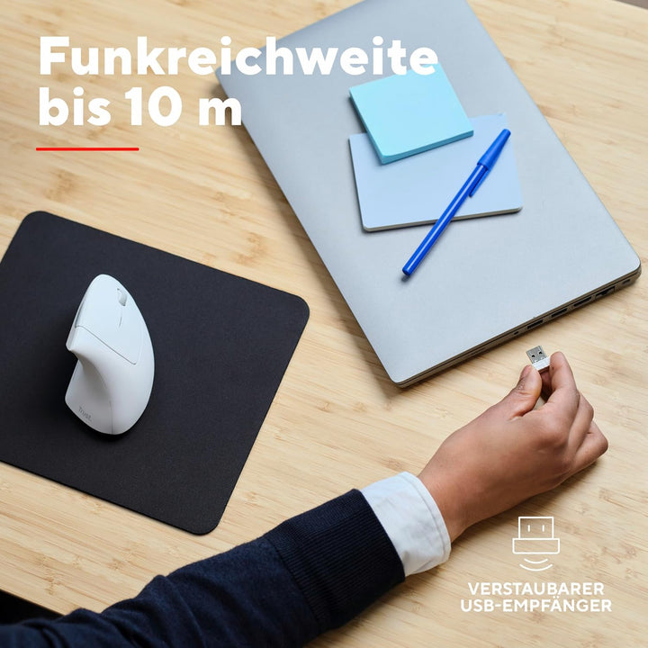 Trust Verto Kabellose Vertikale Maus, Wireless Ergonomische Maus, Vorbeugung Gegen Mausarm/Tennisarm