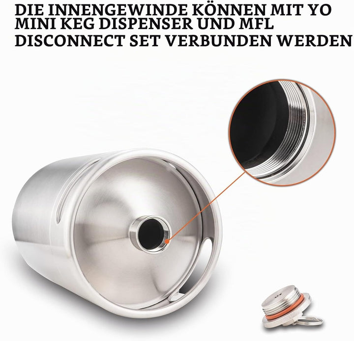 TMCRAFT 5 Liter Mini Growler Keg, tragbares Edelstahl-Bierfass mit sechskantem Spiraldeckel für Haus
