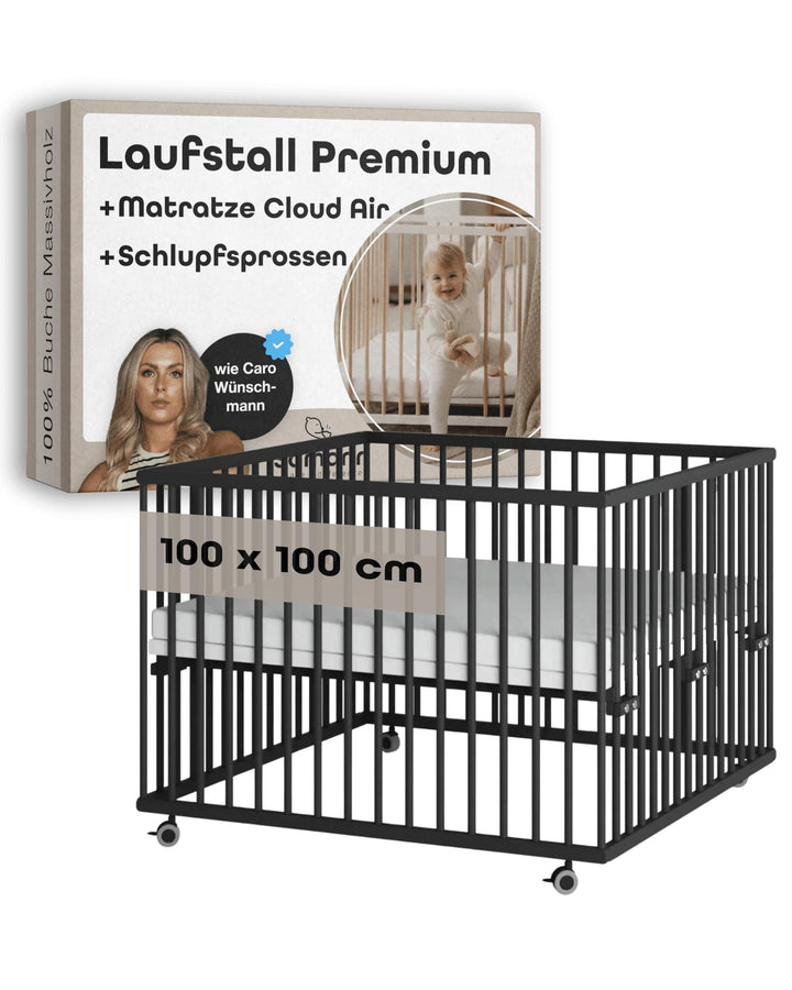 Sämann Laufstall Baby mit Matratze Cloud Air und Schlupfsprossen | TÜV geprüft | stufenlos höhenvers