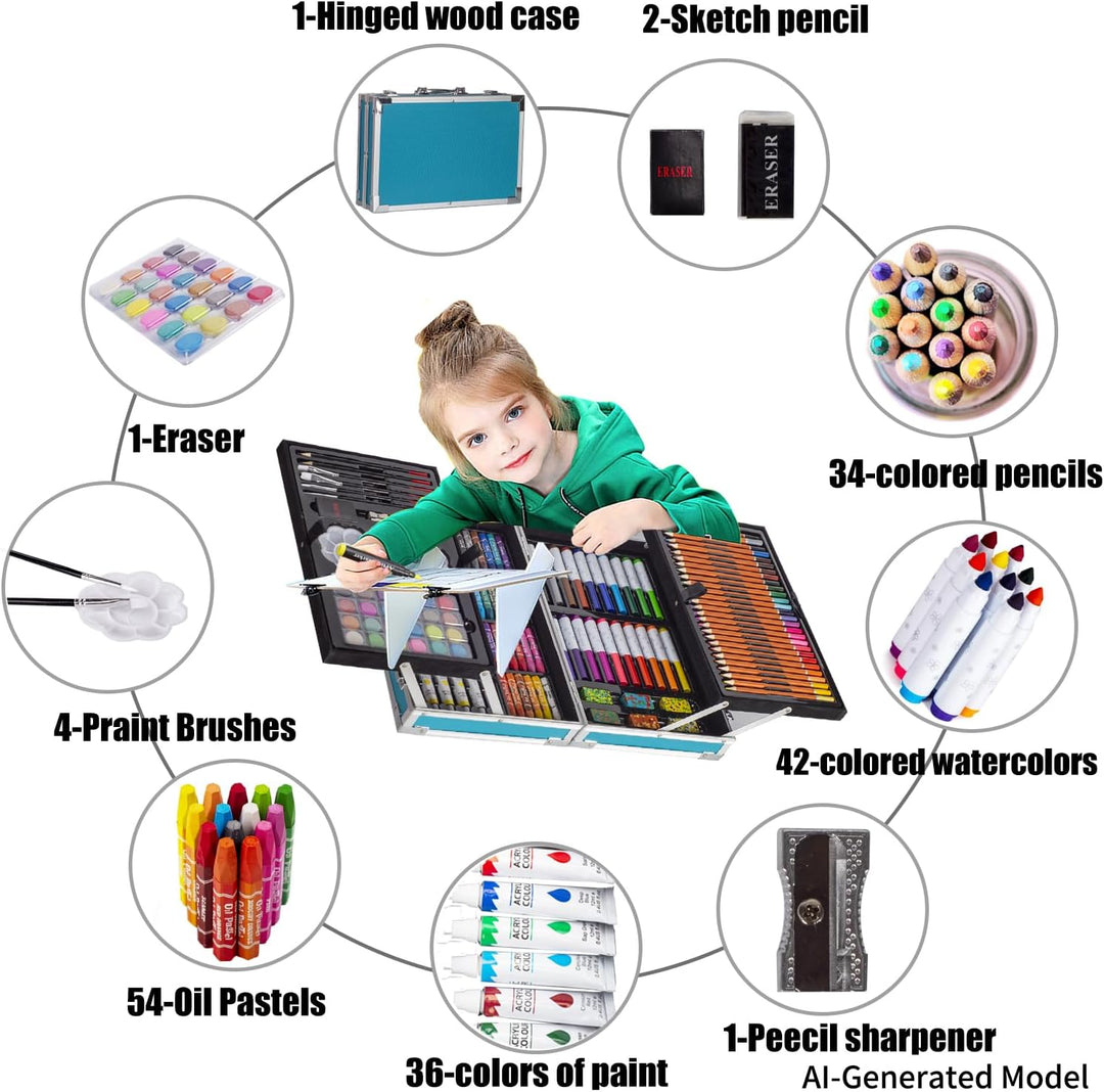 KINSPORY Malkoffer Kinder, 139 Stück Malset Kinder, Malkasten für Kinder, Deluxe Farben mit Aluminiu