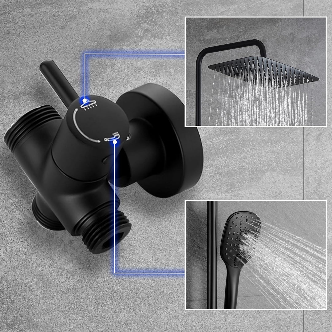 JOHO XXL Regendusche Duschsystem aus 304 Edelstahl mit Ablage, Schwarz Duschset ohne Duscharmatur mi