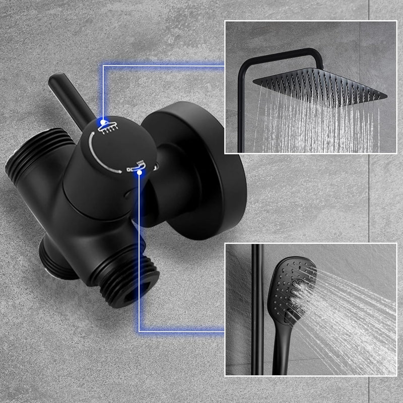 JOHO XXL Regendusche Duschsystem aus 304 Edelstahl mit Ablage, Schwarz Duschset ohne Duscharmatur mi