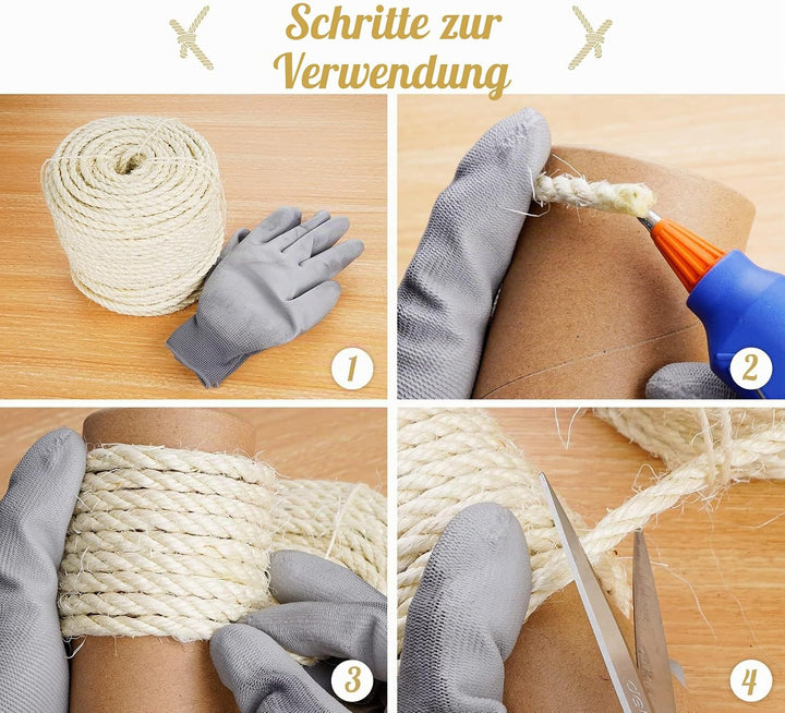 ilauke 60M Sisalseil für Kratzbaum 8mm, 100% Natur Sisal Seil mit Handschuhe, Weiss Hanfseil Sisal S