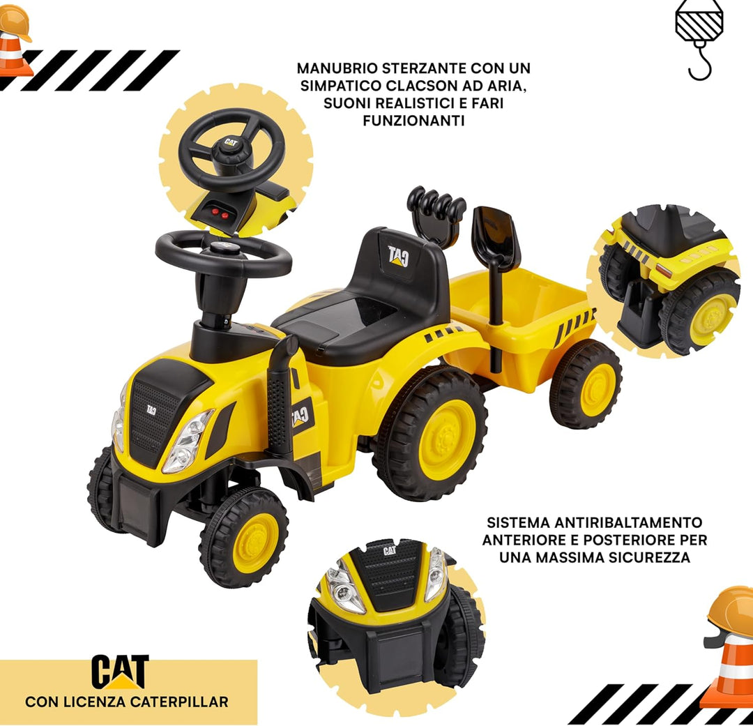 Caterpillar-Traktor-Rutschfahrzeug für Kinder von 1 bis 3 Jahren mit Anhänger, realistischen Geräusc