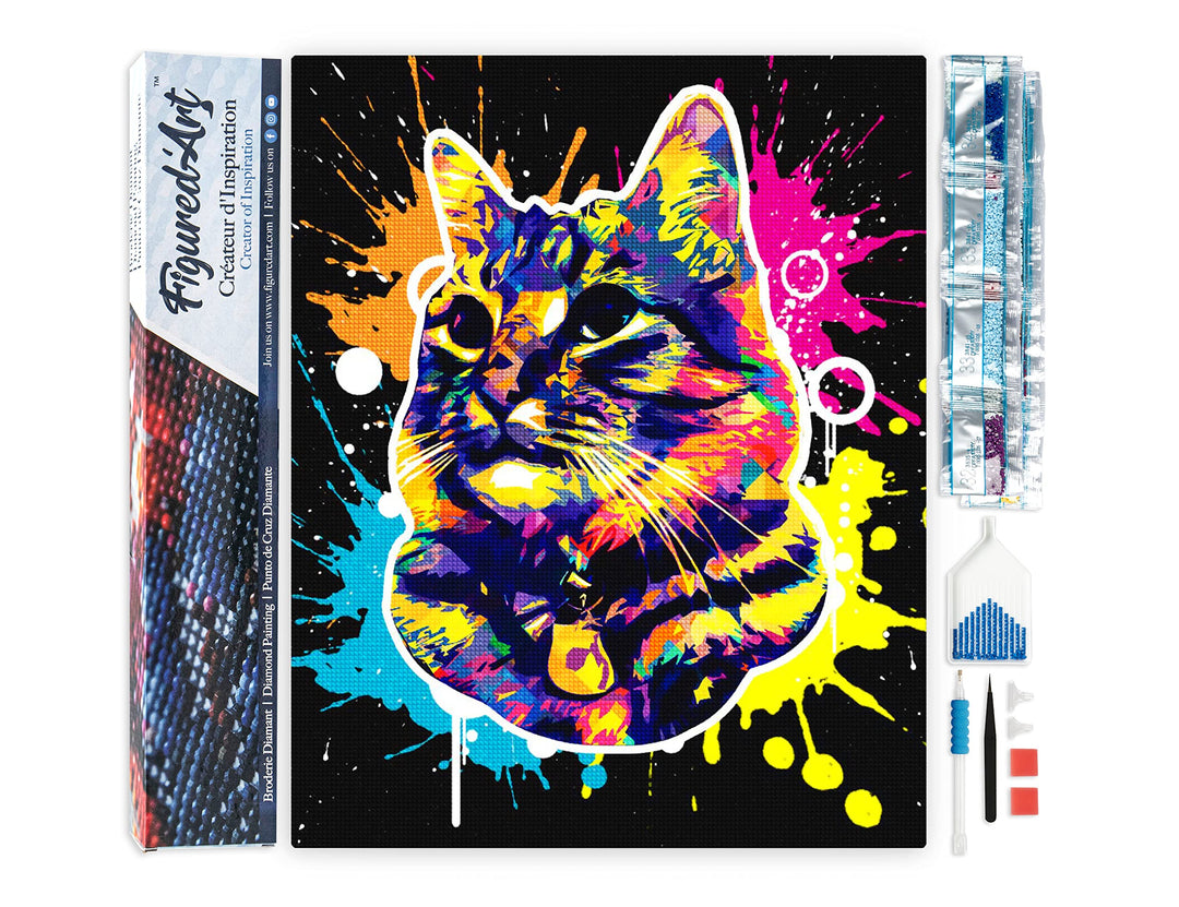 Figured'Art Diamond Painting Erwachsene 40x50cm Ganze Leinwand gerollt Katze Pop Art 5D Bilder Eckig
