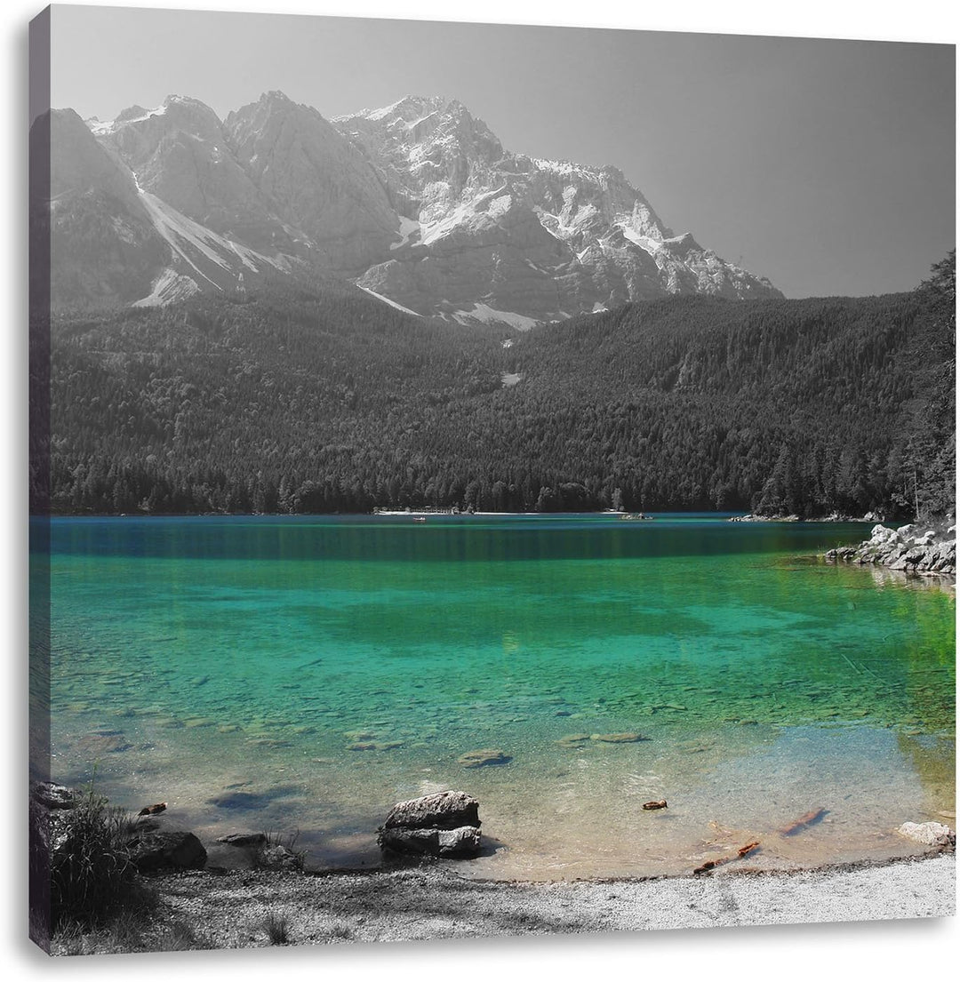 Pixxprint Eibsee vor der Zugspitze als Leinwandbild Quadratisch/Grösse: 70x70 / Wandbild/Kunstdruck/
