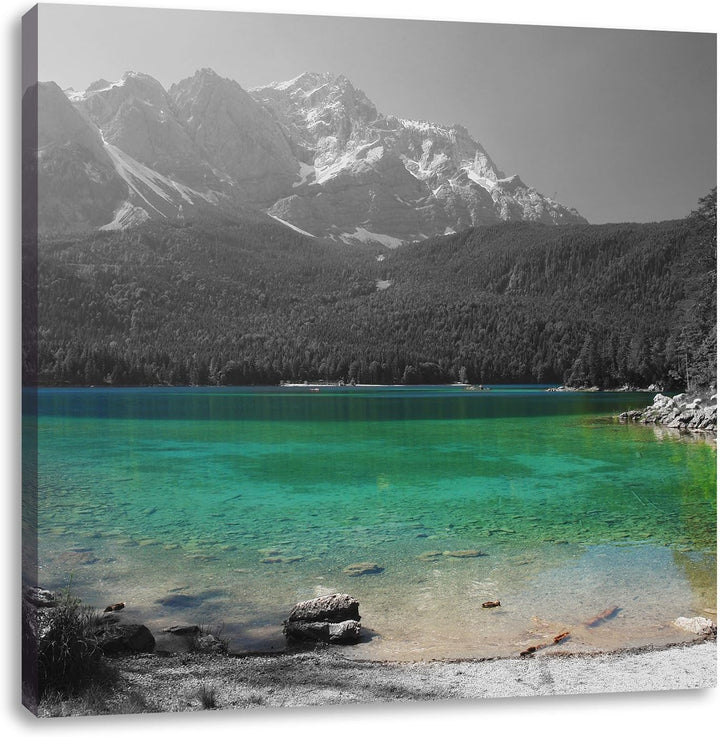 Pixxprint Eibsee vor der Zugspitze als Leinwandbild Quadratisch/Grösse: 70x70 / Wandbild/Kunstdruck/