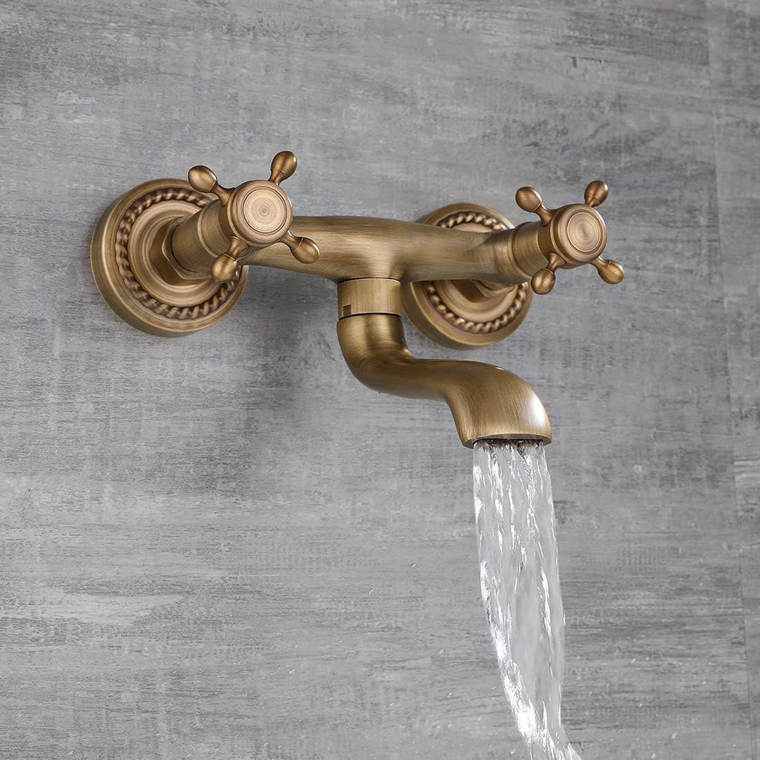 SJQKA Antike Kupfer Badewanne Wasserhahn In Der Mauer Die Kalten Und Warmen Waschbecken Wasserhahn S