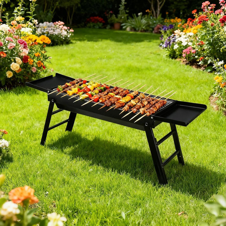 Zusammenklappbarer Grill,Faltbarer Picknick Kocher - Outdoor Grill mit Seitenablagen - Für Garten, C