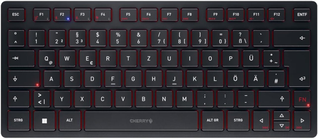 CHERRY KW 9200 Mini, kompakte Multi-Device-Tastatur für bis zu 4 Endgeräte, Deutsches Layout (QWERTZ