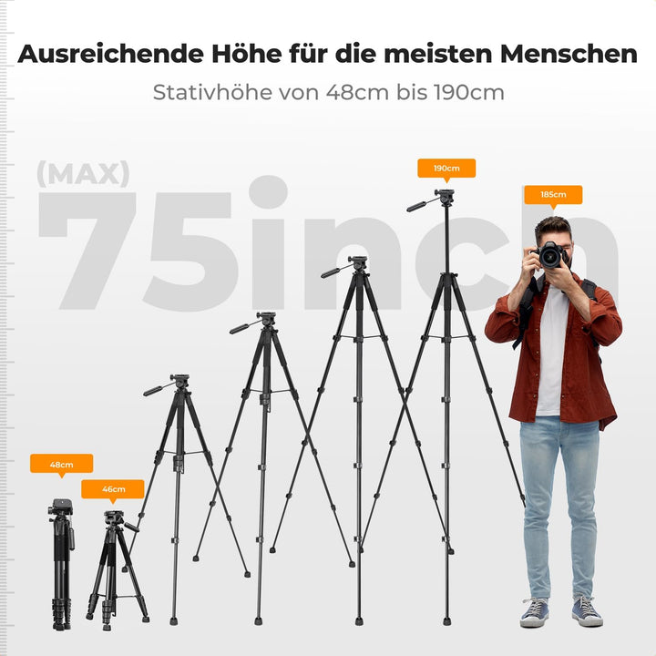 K&F Concept Kamera Stativ S255A3+BV01, Leichtes Stativ mit Tasche,190cm Handy Stativ,Tripod für Cano