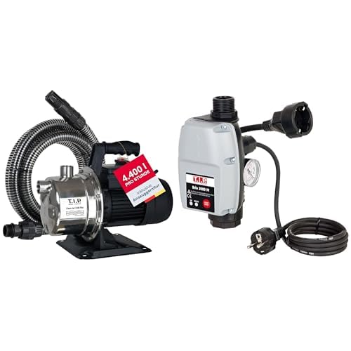 T.I.P. 30087 Gartenpumpe Edelstahl Clean Jet 1300 Plus Kit mit 4 m Ansauggarnitur 4.400 l/h Förderme
