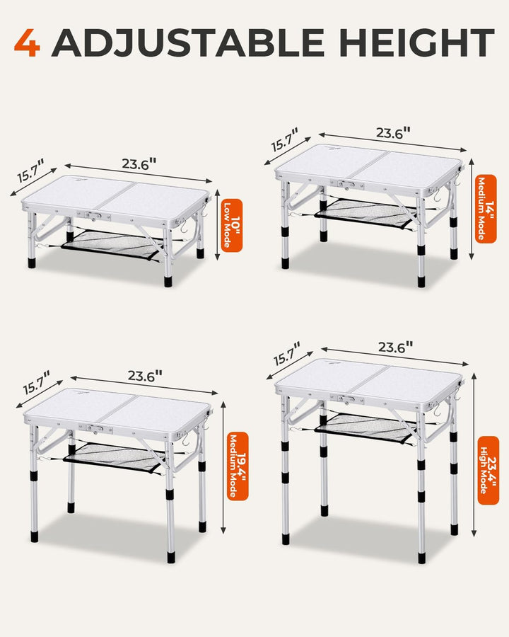 Sportneer Klappbarer Campingtisch, höhenverstellbar, Kleiner Klapptisch, tragbare Campingtische (60