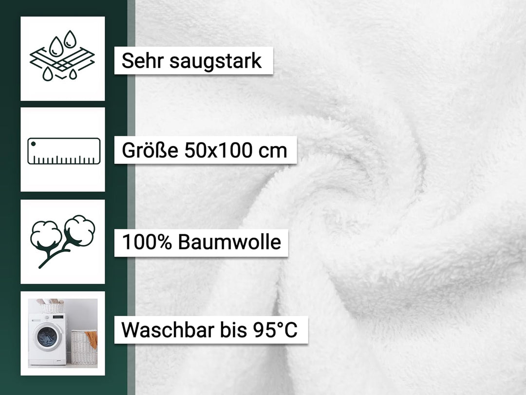 ZOLLNER 10er Set Handtücher, Badhandtücher, 50x100 cm, Baumwolle, weiss Weiss 10er Set, Weiss 10er S