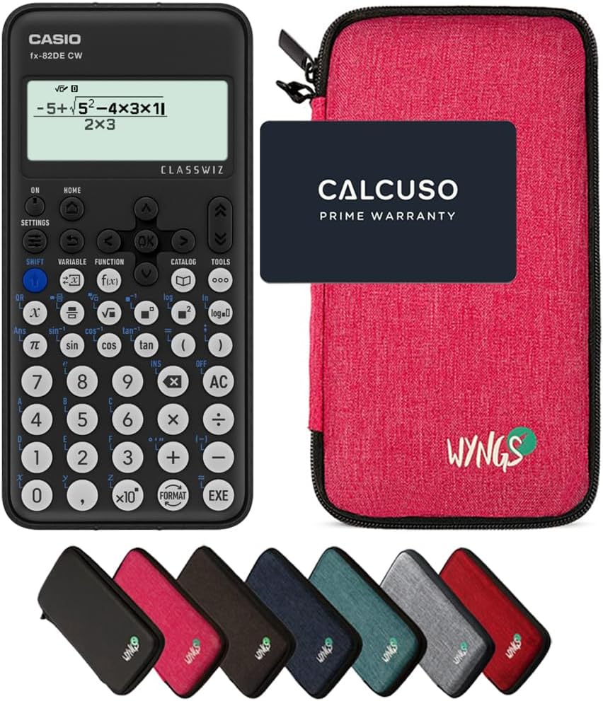 CALCUSO Sparpaket: Casio FX-82DE CW ClassWiz technisch-wissenschaftlicher Schulrechner + WYNGS Schut