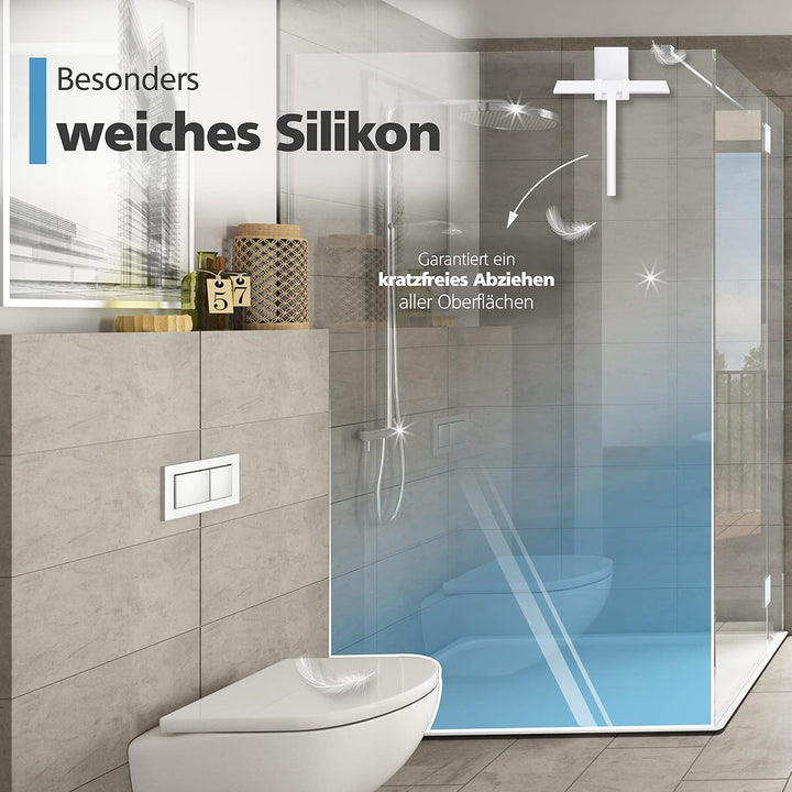 Duschabzieher Silikon Weiss 23 cm Wischbreite - Scheibenabzieher mit Halterung - Duschkabinenabziehe