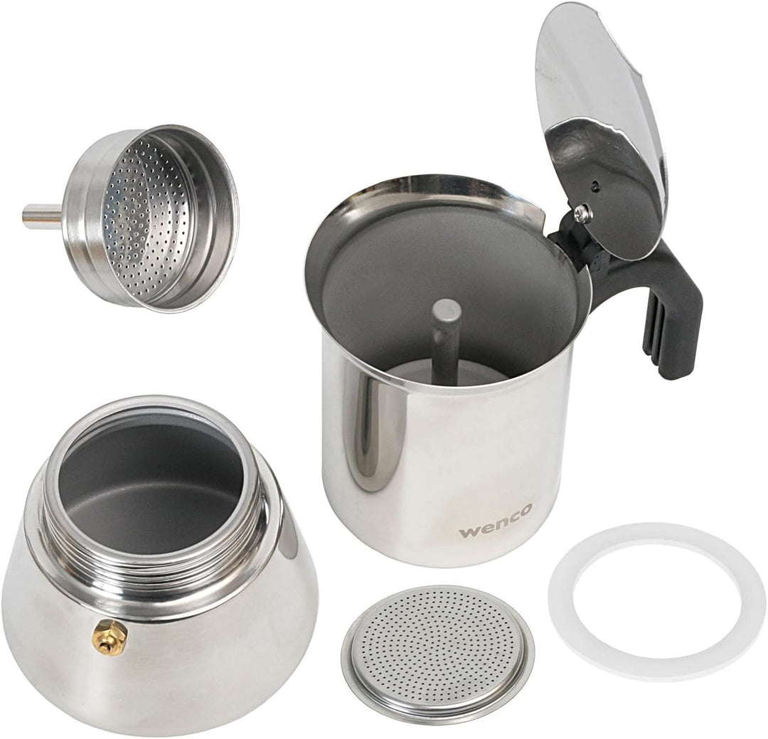 Wenco Premium Espressokocher, 4 Tassen, 500 ml, Für alle Herdarten inkl. Induktion, Mokkakanne aus E