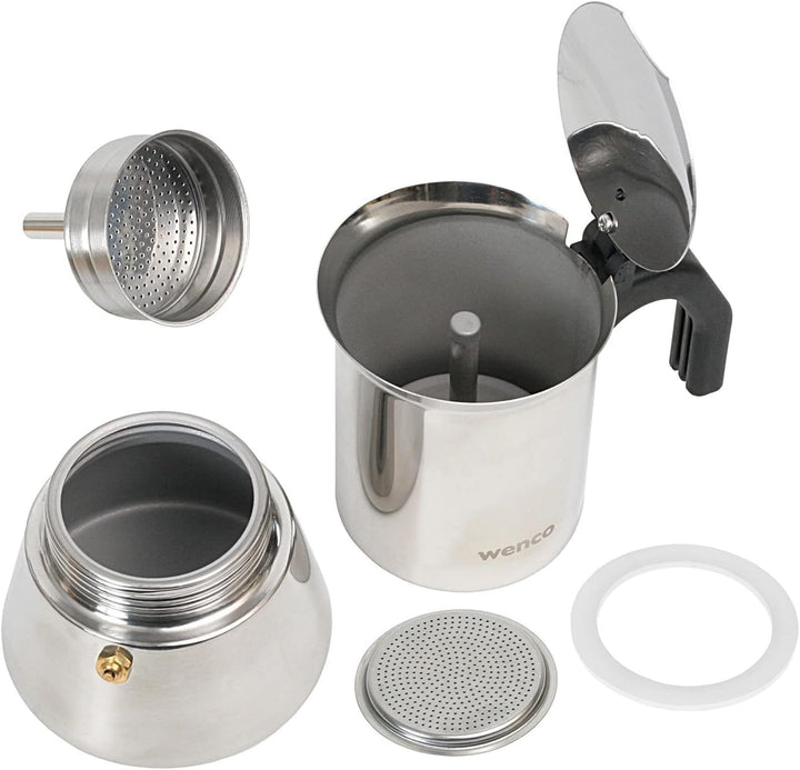 Wenco Premium Espressokocher, 4 Tassen, 500 ml, Für alle Herdarten inkl. Induktion, Mokkakanne aus E