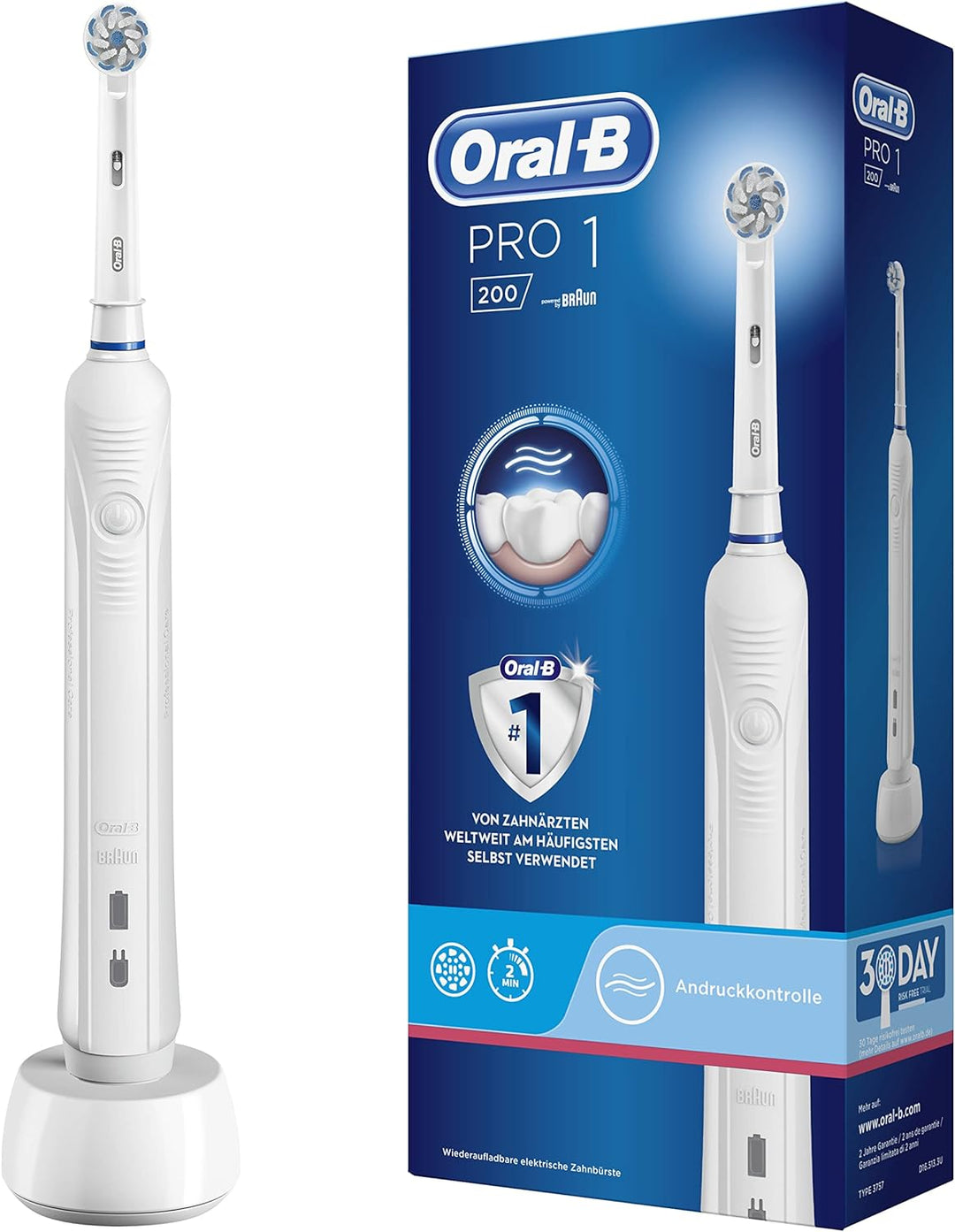 Oral-B PRO 1 200 Elektrische Zahnbürste/Electric Toothbrush für eine gründliche Zahnreinigung, 3 Put