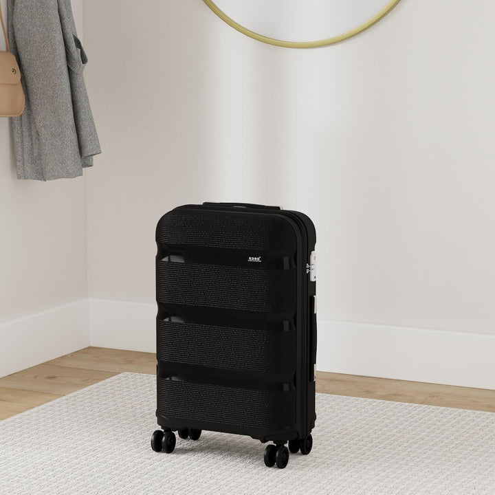 KONO Koffer Trolleys Klein Reisekoffer mit Rollen und TSA Schloss 3er Koffer Set Schwarz