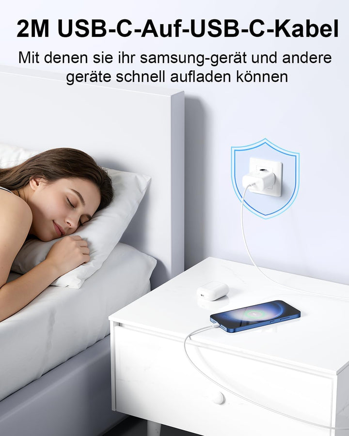 45W USB C Ladegerät für Samsung, 2Pack Handy Schnellladegerät mit 2M Ladekabel, Typ C Schnellladeger