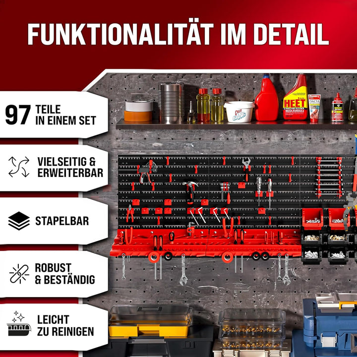MONZANA® Werkzeugwand 190x54cm 97 tlg. 4 Starke Wandplatten Erweiterbar Werkstatt Lochwand Werkzeugh