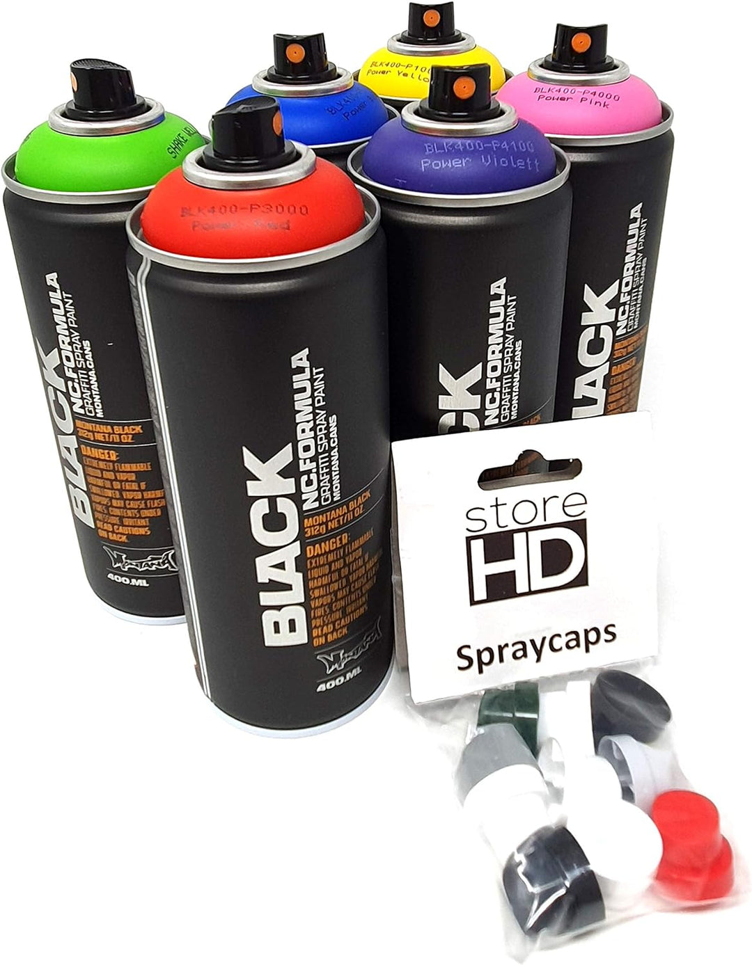 Montana Black Power Sprühdosen Set 6 Farben + Ersatzsprühköpfe - 6 x 400ml
