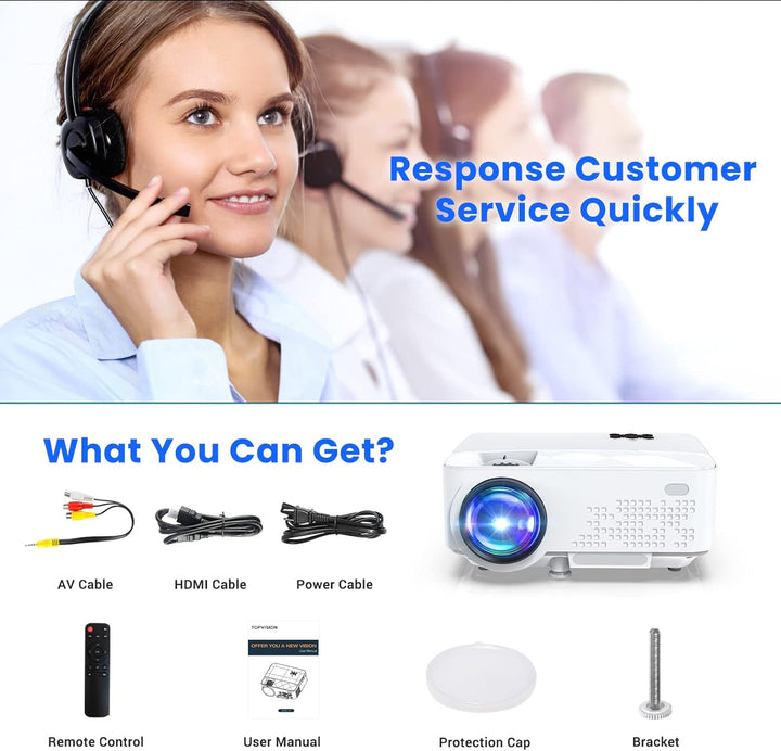 HOPVISION Mini Beamer - 7500 Lumen, 1080p Full HD, LCD, Heimkino/Outdoor, USB & HDMI, Tragbar, 240"