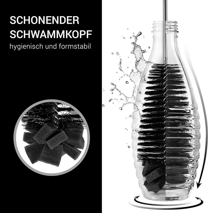 NIMOE® Designbrush - Kein verbiegen durch rostfreien Edelstahlmantel - Premium Flaschenbürste mit hy