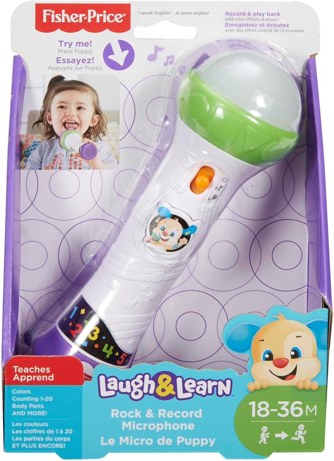 Fisher-Price Lernspass Mikrofon - musikalisches Lernspielzeug mit Aufnahme- und Abspielfunktion, Lie