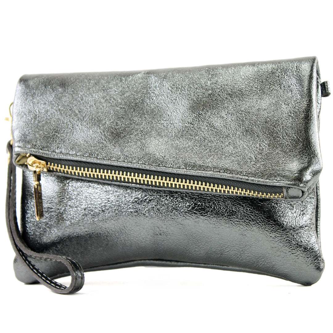 modamoda de - T95 - ital Handgelenktasche aus Nappaleder Mini Anthrazit-metallic, Anthrazit-metallic