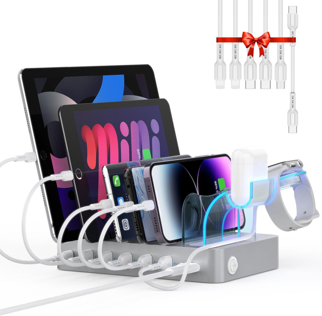 SooPii 60W 6-Port Ladestation für mehrere Geräte, PD 20W USB C Schnellladung für lPhone 14/13/12, 2-