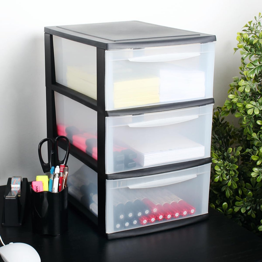 Schubladenbox A4 Schubladenschrank Kunststoff Schreibtisch Organizer mit 3 transparenten Schubladen