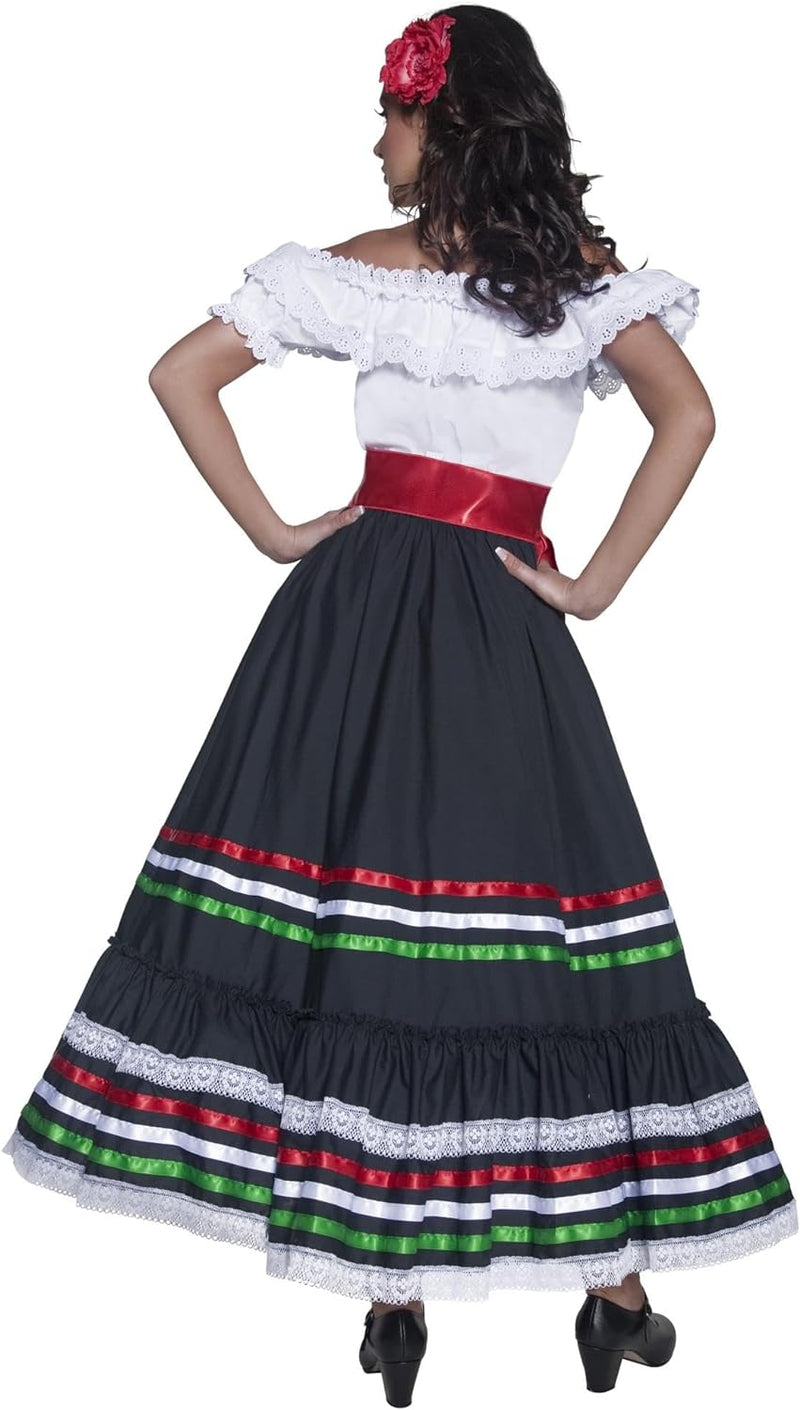 Authentische Western Kollektion Sexy Senorita Kostüm mit Kleid und Schärpe , Large, M