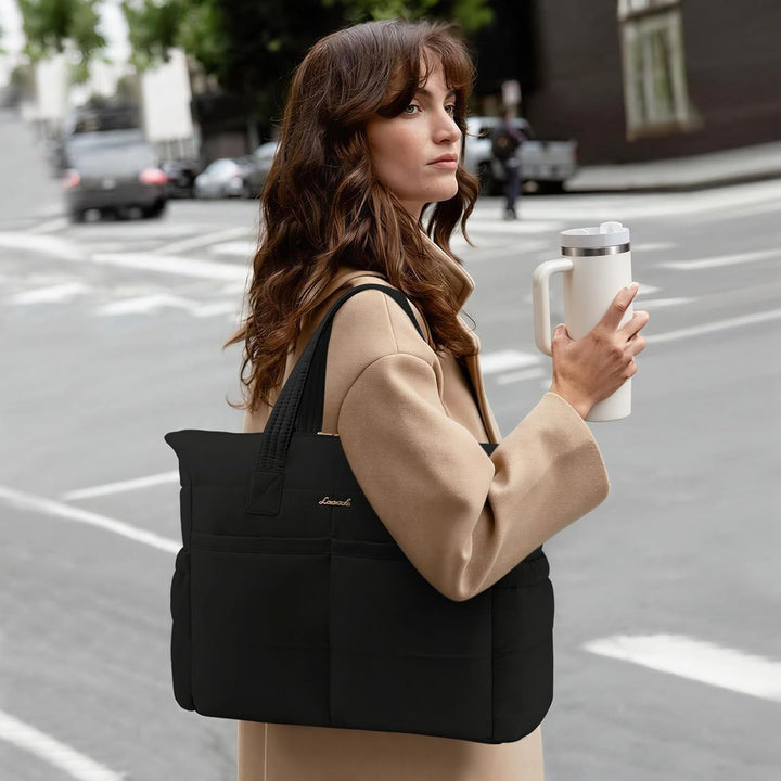 LOVEVOOK Handtasche Shopper Tasche Damen, 15,6 Zoll Puffer Laptoptasche Leicht Laptop Arbeitstasche